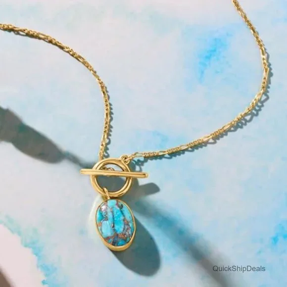 18kt Gold Over Sterling Silver Turquoise Toggle Necklace